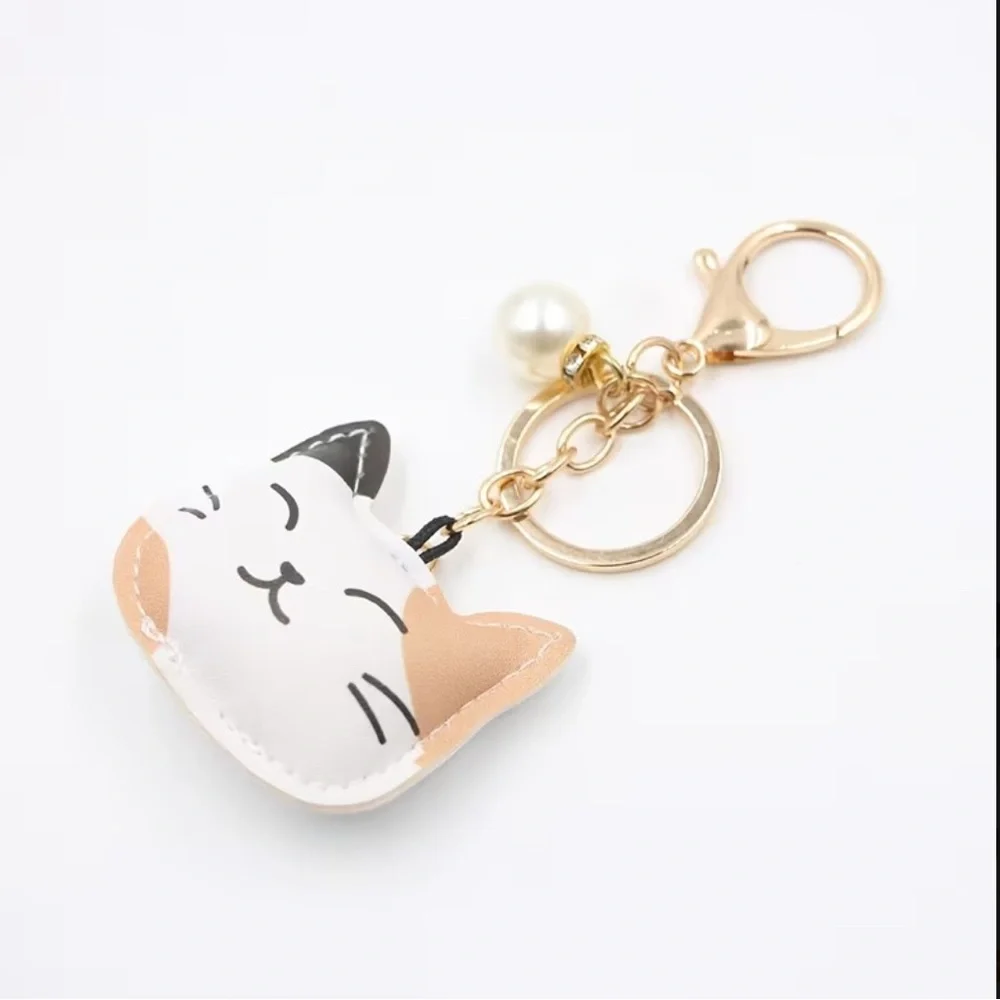 Adorable Cat Face Bag Charm Keychain Faux Leather Kitty Purse Charm